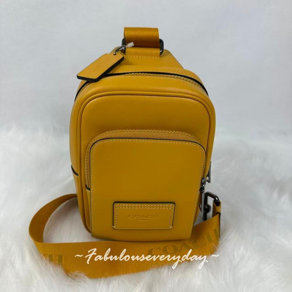 Coach Men Racer Sling Pack Crossbody In Leather/Silver/Buttercup CX071 NWT